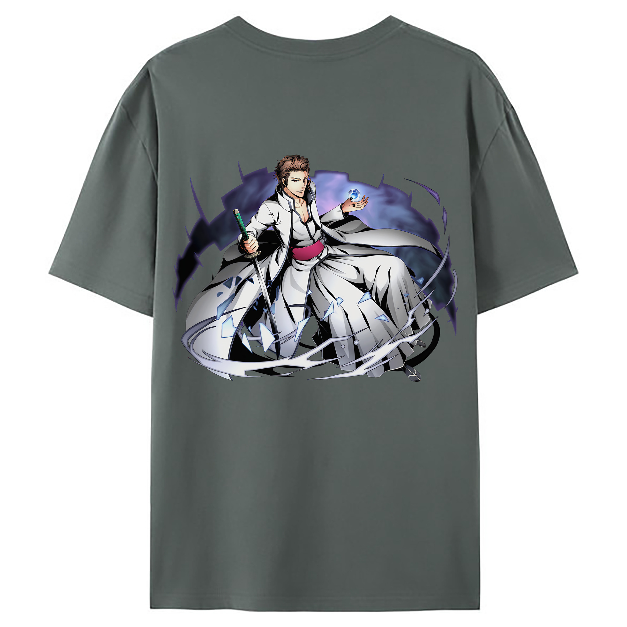 （画像用） ブリーチ 藍染 惣右介（あいぜん そうすけ） BLEACH Aizen Sousuke 綿100％ メンズ半袖Tシャツ（バックプリント） 通気性